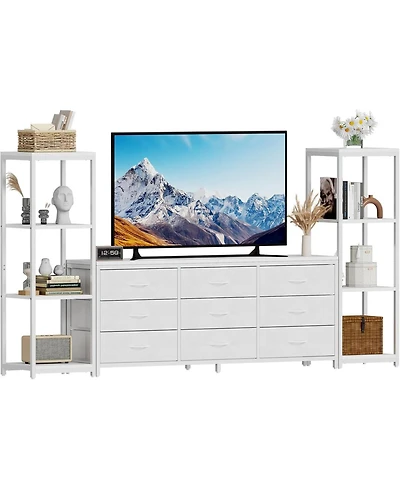 gaomon Tv Stand for Living Room Entertainment Center with 9 Fabric Dressers, for Tv Up to 75 Inches