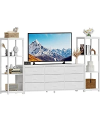 gaomon Tv Stand for Living Room Entertainment Center with 9 Fabric Dressers, for Tv Up to 75 Inches