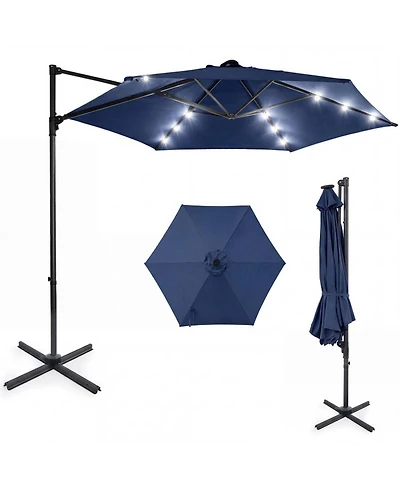 Gouun 10 Ft Patio Cantilever Umbrella with Foot Pedal and Solar Led Lights