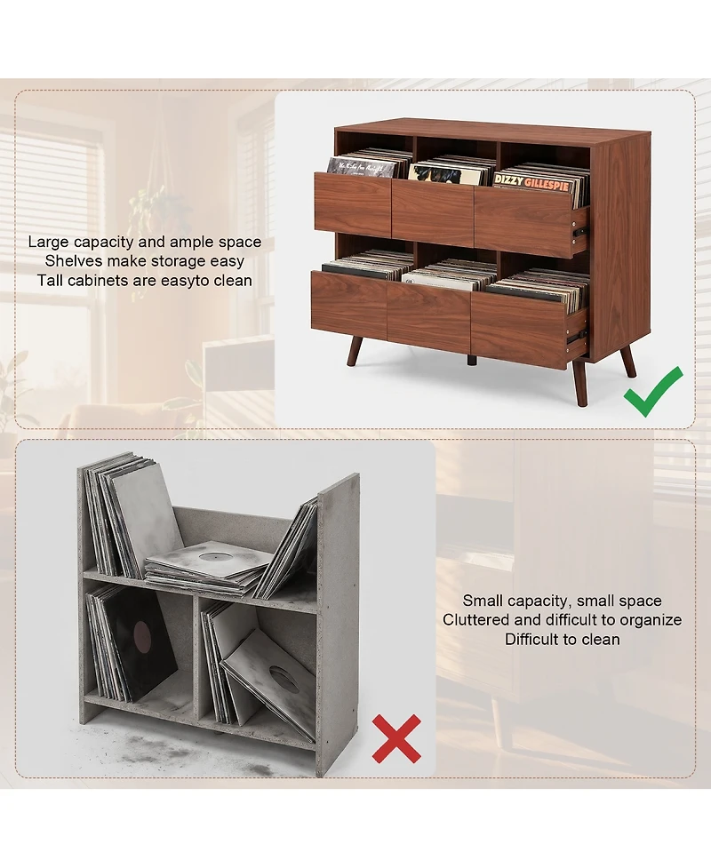 Streamdale Furniture Mid-Century Large Record Player Stand with Storage