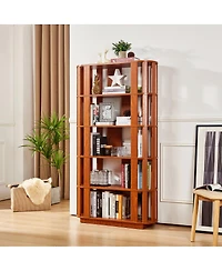 Streamdale Furniture 5-Tier Wooden Oval Open Bookshelf with Mdf Grid Frame