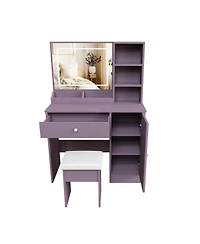 Streamdale Furniture Purple Vanity Desk Set with Led Mirror and Padded Stool