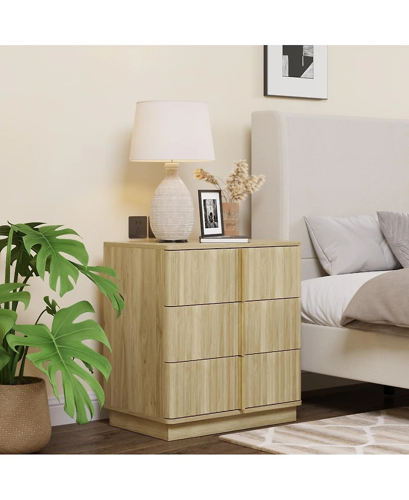 Streamdale Furniture 25.39" Vertical Stripe Vintage 3-Drawer Nightstand Retro Cabinet