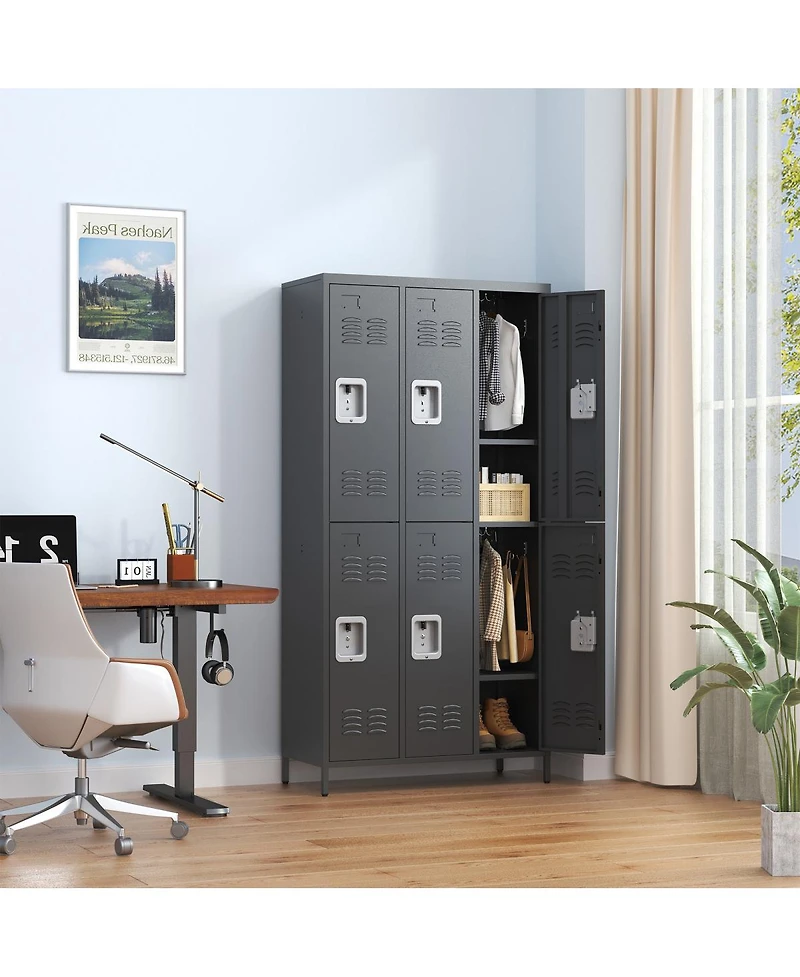 Streamdale Furniture 6-Door 72"H Metal Storage Locker for Office, Gym, and Home
