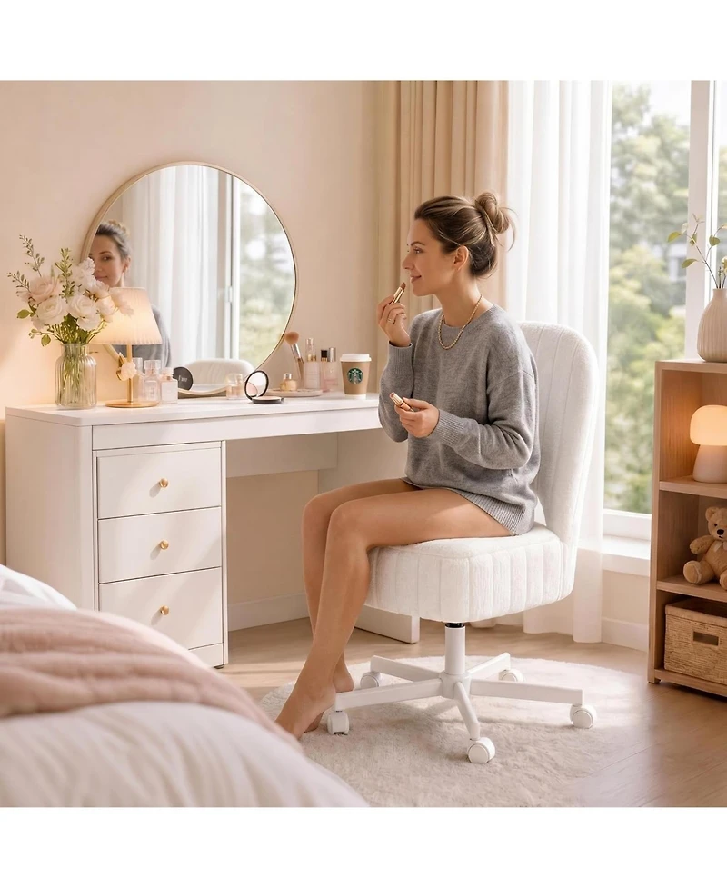 gaomon Large Vanity Stool Chair with Storage and Folding Back, Height Adjustable Lift Ottoman with 360degree(s) Swivel and Quiet Wheels