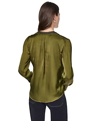 Dkny Women's V-Neck Satin Long-Sleeve Top