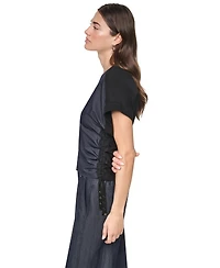 Dkny Women's Washed Heavy Cotton Side-Ruched Short-Sleeve Top