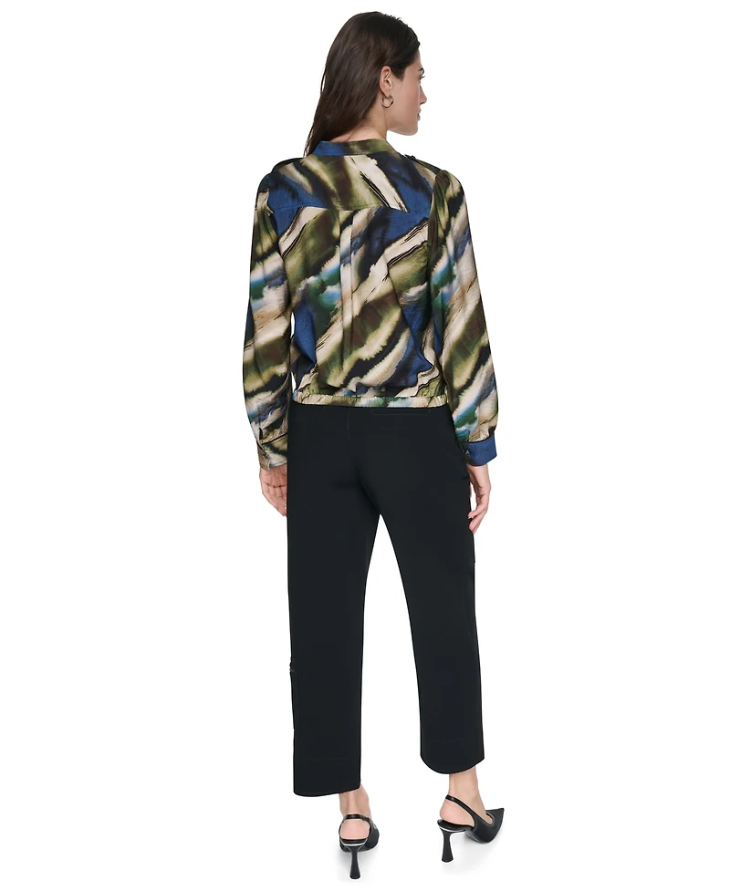 Dkny Women's Printed Surplice V-Neck Long-Sleeve Voile Blouse