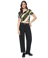 Dkny Women's Printed Rib Knit Crewneck Short-Sleeve Sweater