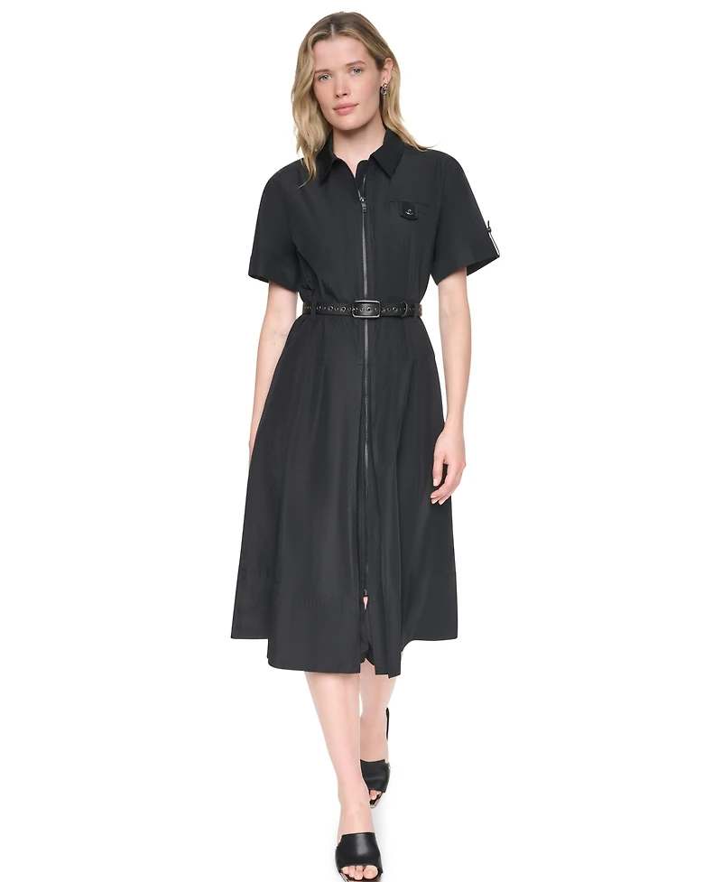 Dkny Women's Collared Short-Sleeve Removable Belt Midi Dress