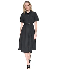 Dkny Women's Collared Short-Sleeve Removable Belt Midi Dress