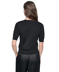 Dkny Women's Lace Trim Crewneck Short-Sleeve Cotton Sweater