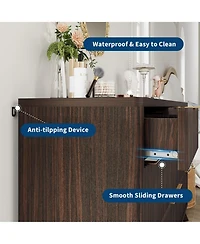 homfan Fluted 7 Drawer Dresser with Curved Profile and Metal Handles for Bedroom, Living Room, Entryway, Closet