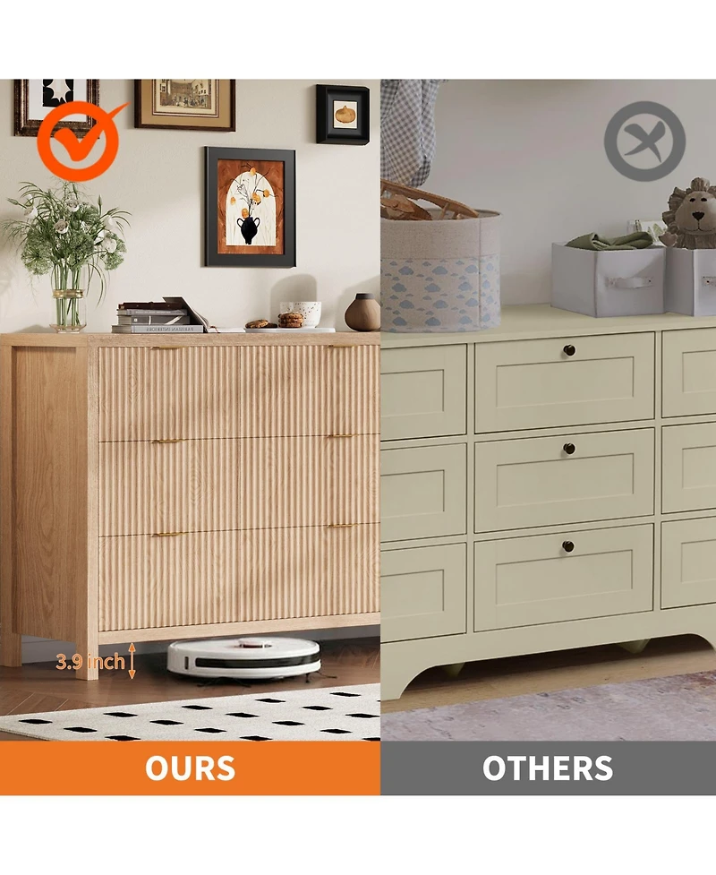 homfan 9 Drawer Dresser with Fluted Front and Metal Handles for Bedroom, Closet, Living Room, Apartment
