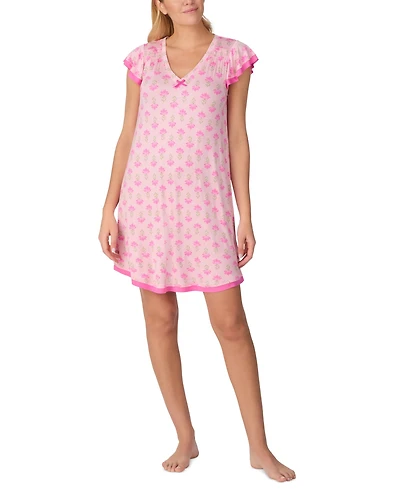 Ellen Tracy Women's Short Flutter-Sleeve Floral Jersey Chemise