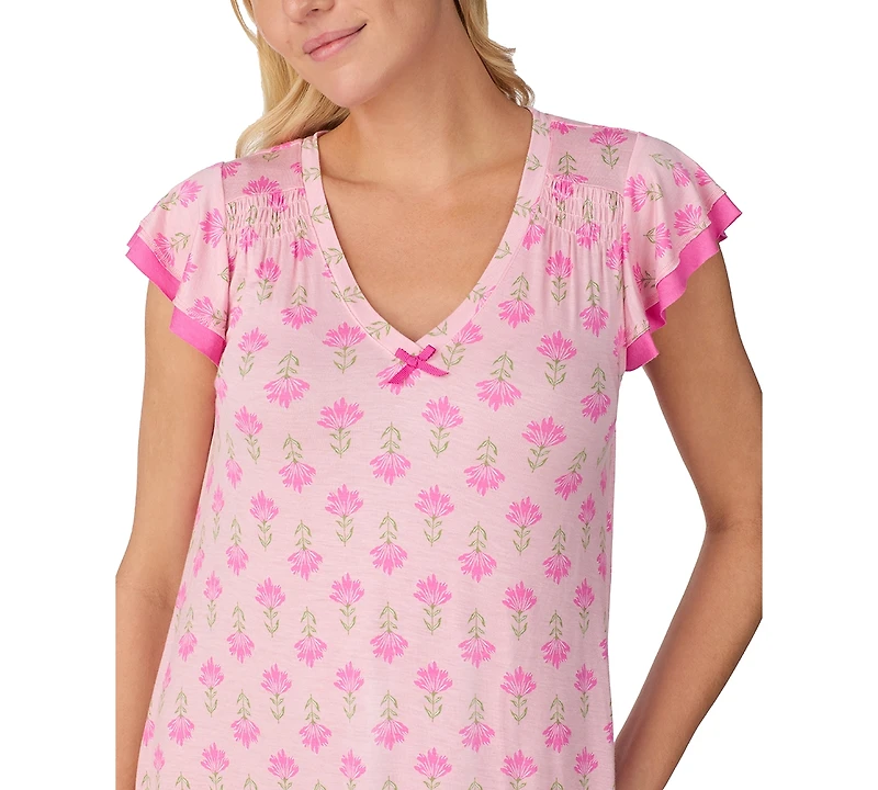 Ellen Tracy Women's Short Flutter-Sleeve Floral Jersey Chemise