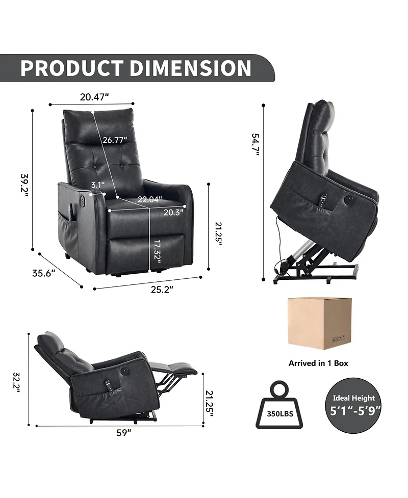 Clihome Power Lift Recliner Chair with Massage and Heat, 155degree(s) Reclining Chair with Usb Port, Pu Leather