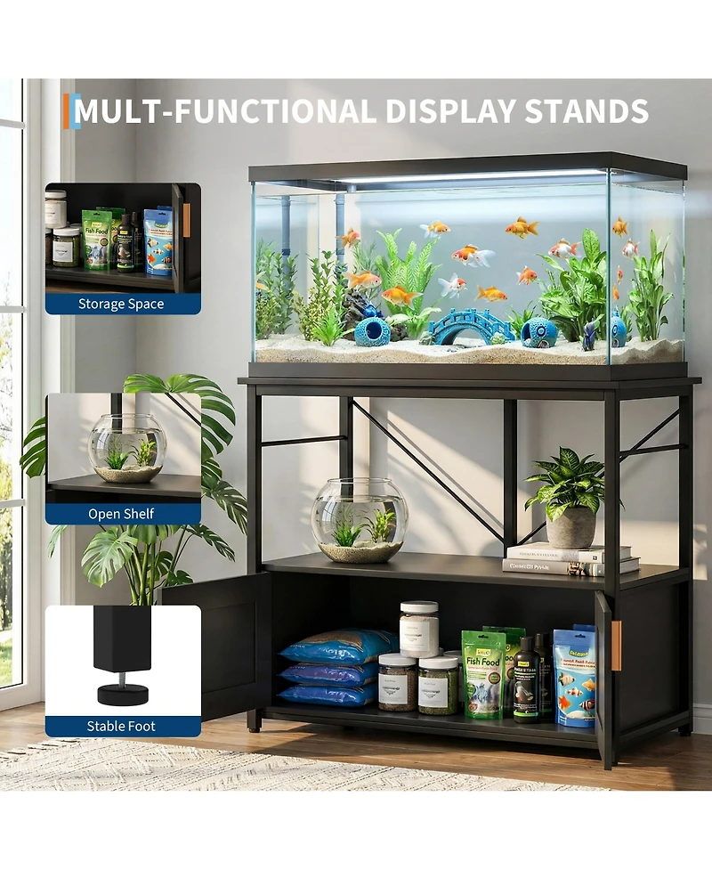 homfan Aquarium Stand for 40-50 Gallon Tanks – Modern Metal and Wood Storage Shelf Double-Tier Organizer Holds 660lbs Adjustable Leveling Feet
