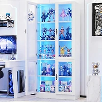 5-Tier Tall Display Cabinet with Glass Doors, 80" Bookcase with Led Light