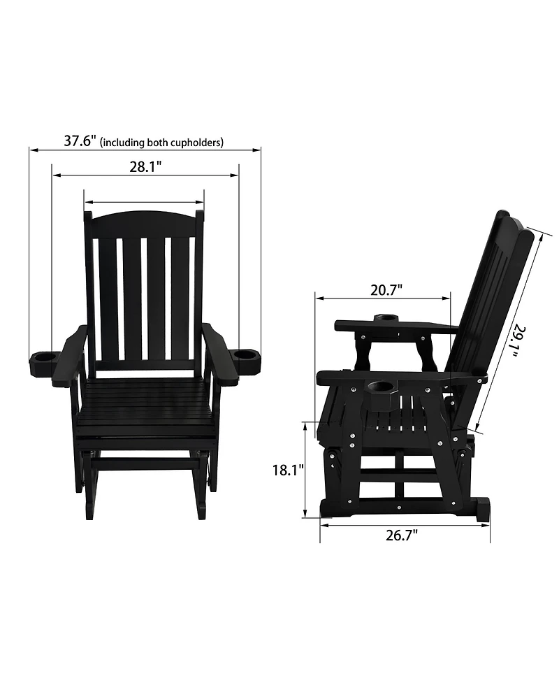 Wooden Patio Glider for One Person, with High Back and Deep Contoured Seat, Solid Fir Wood, Heavy Duty 600 Lbs (Deep Brown, 1-Seater)