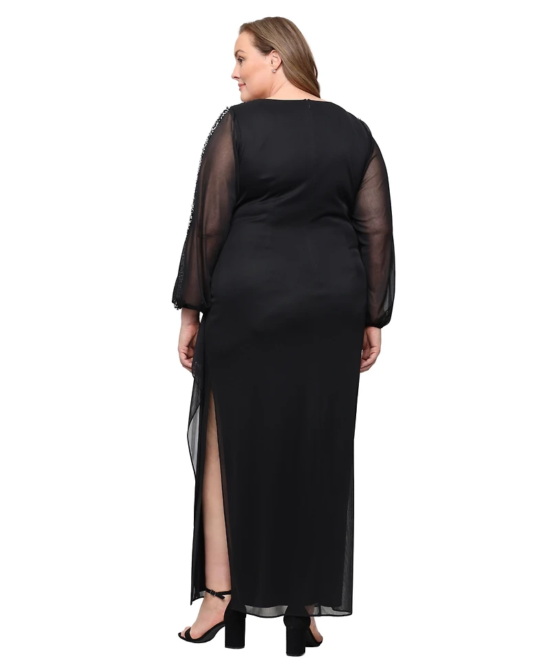 Alex Evenings Plus Mesh Detail V-Neck Ball Gown