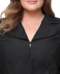 Alex Evenings Plus Metallic Jacquard Front Zipper Jacket