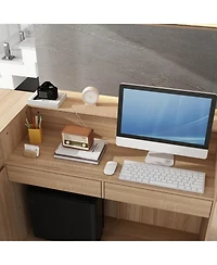 Homsee L-Shaped Reception Desk with Storage - Premium Engineered Wood Front Desk with Open Shelves and Drawers