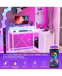homfan L Shaped Computer Desk with Power Outlets and Led Lights - 3 Drawers, Storage Shelves, Monitor Stand