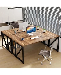 Tribesigns 63" Computer Desk with Bottom Storage Shelf:Home office writing table for workstation. Dark Walnut Plus steel legs.(Cabinet not included)