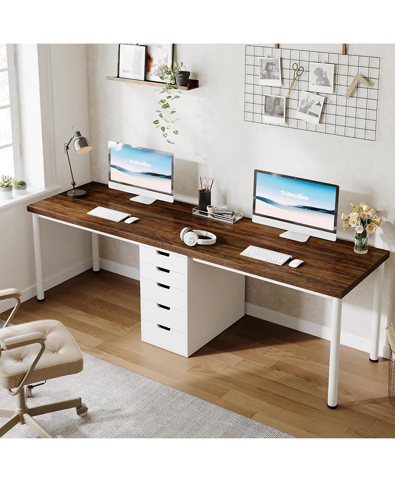 Tribesigns Two Person Computer Desk with 5 Drawers: 78.7" extra long double desk. Modern workstation for home office