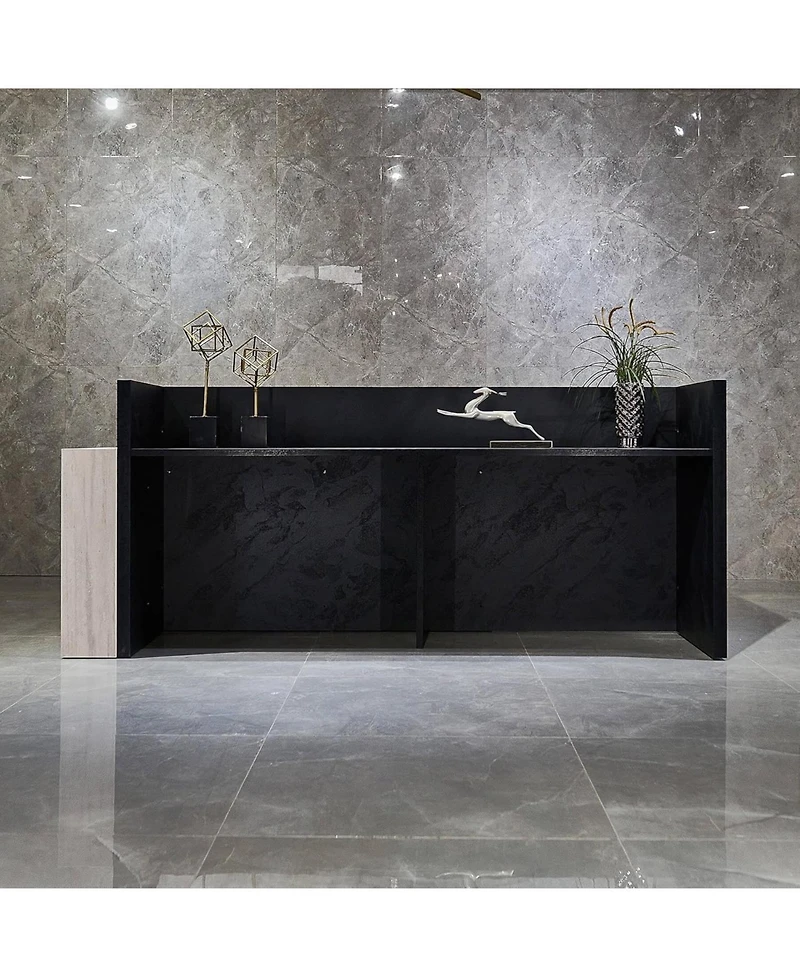 Logicfox Commercial Modern Reception Desk with Stone and Travertine Finish