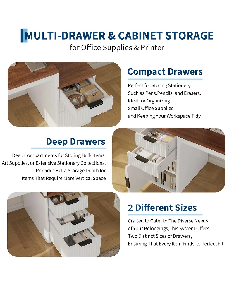 homfan Computer Desk with Hutch and Printer Stand - Ripple Door Design, Space Saving Home Office Desk, Sturdy Board Construction