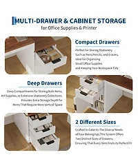 homfan Computer Desk with Hutch and Printer Stand - Ripple Door Design, Space Saving Home Office Desk, Sturdy Board Construction