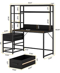 Tribesigns 55" Computer Desk with 2 Drawers: Rustic office desk with hutch and shelves. Workstation for home office