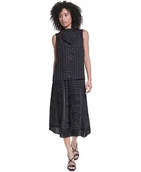 Karl Lagerfeld Paris Womens Sleeveless Cowl Neck Blouse Pleated Midi Skirt