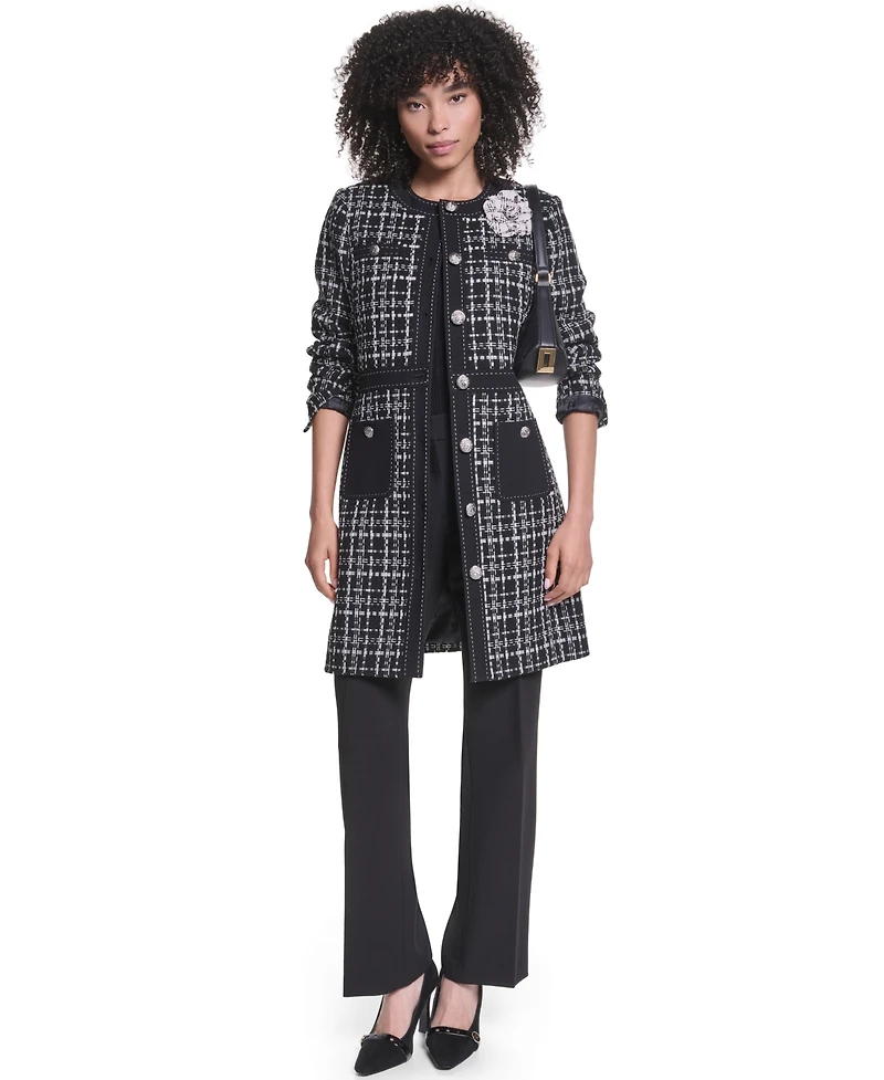 Karl Lagerfeld Paris Women's Round Neck Seven-Button Jacket