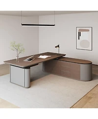 Logicfox Sit and Stand L Shaped Executive Desk Adjustable Luxury Office with File Cabinet