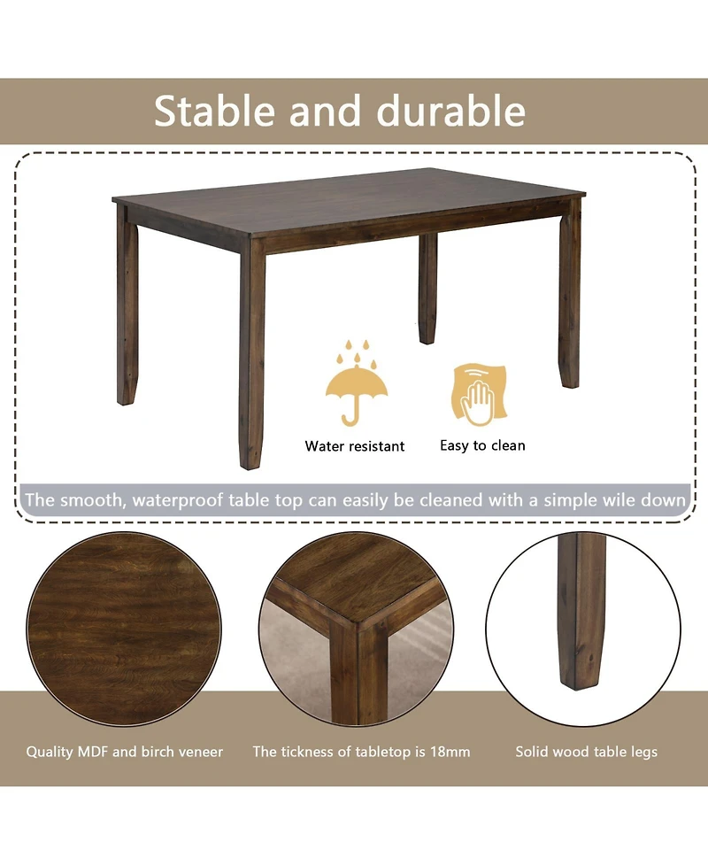 Casainc 6 Piece Wooden Dining Table Set with Table, 4 Upholstered Chairs and Bench