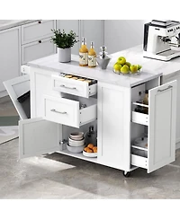 Streamdale Furniture 50.7" Rolling Kitchen Island with Tilt Trash Can, Storage, and Drop Leaf