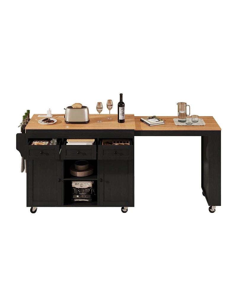 Streamdale Furniture 85.5" Extendable Kitchen Island with Storage, Power Outlet