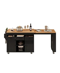 Streamdale Furniture 85.5" Extendable Kitchen Island with Storage, Power Outlet