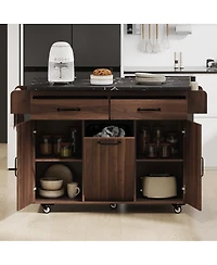Streamdale Furniture Kitchen Island with Drop Leaf, Trash Storage, and Rolling Wheels