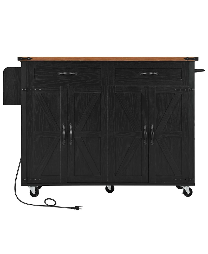 Streamdale Furniture Farmhouse Kitchen Island with Drop Leaf, Power Outlet, and Storage