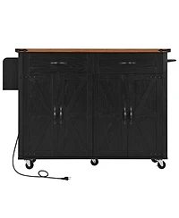 Streamdale Furniture Farmhouse Kitchen Island with Drop Leaf, Power Outlet, and Storage