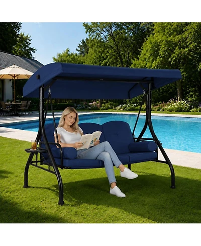 gaomon 3-Seat Outdoor Patio Swing Chair with Canopy and Cushions, Heavy-Duty Steel Frame