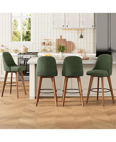 gaomon Set of 4 Green 26" Swivel Counter Height Bar Stools, Linen Upholstered with Wood Legs