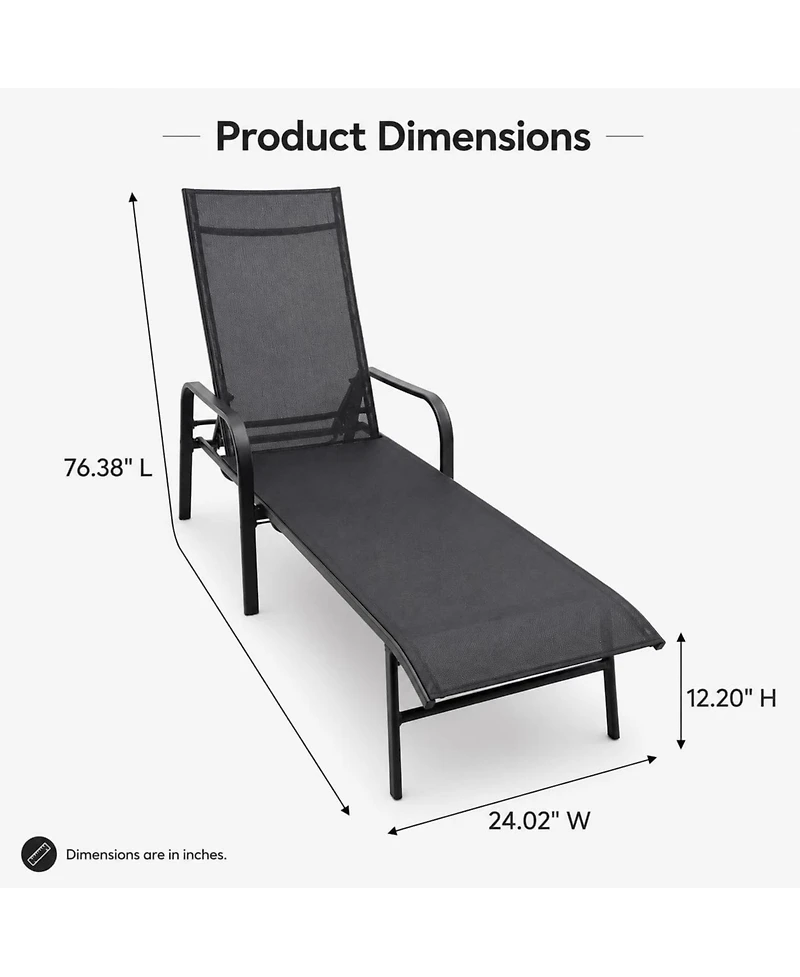 GarveeLife Set of 2 Adjustable Outdoor Chaise Lounge Chairs with Textilene Mesh, Steel Frame and Reclining Back for Patio.