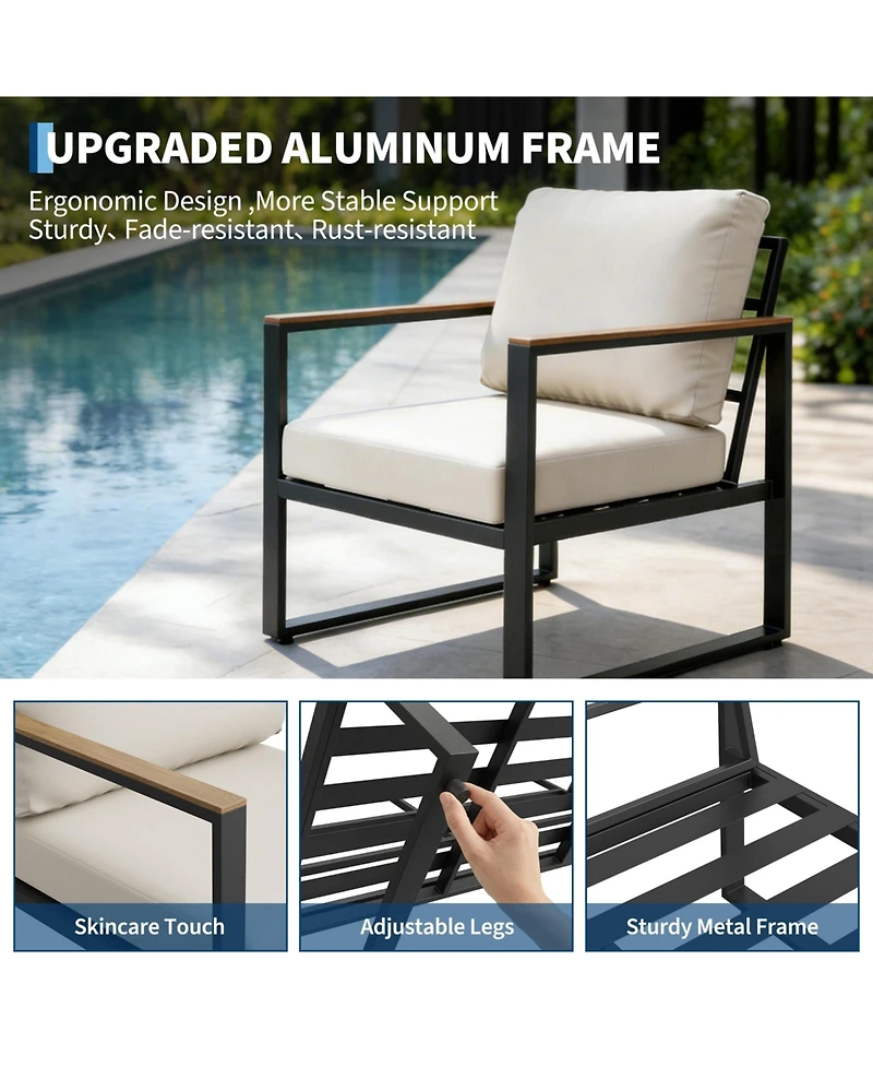 GarveeLife 4 Piece Outdoor Patio Conversation Sofa Set, Metal Frame with Coffee Table and Washable Cushions for Garden or Deck