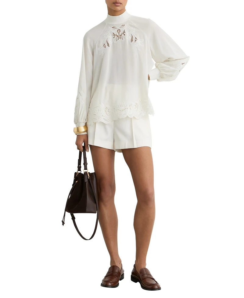 Reiss Women's Rae High-Neck 3/4-Sleeve Blouson Lace Blouse