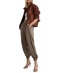Reiss Women's Petra Textured Oversized Funnel-Neck Leather Jacket